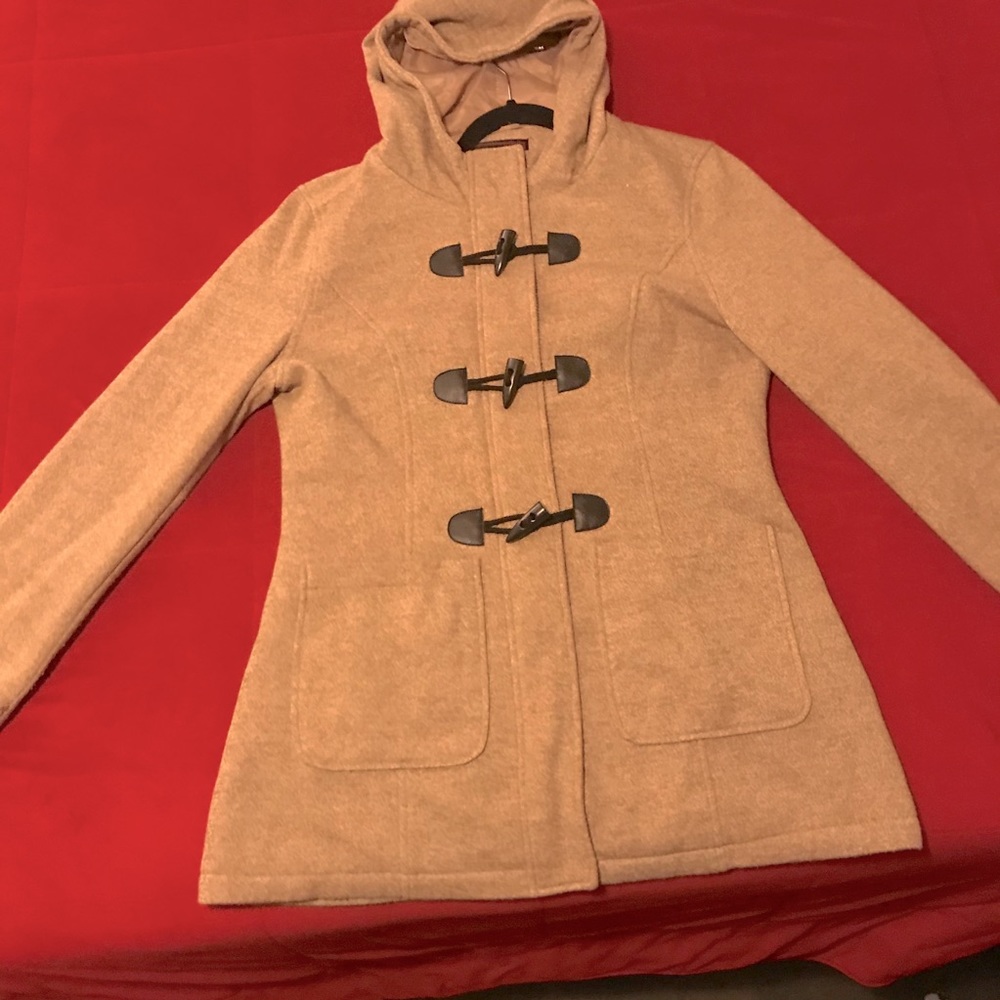 Yoki Tan Fleece Hooded Toggle Coat